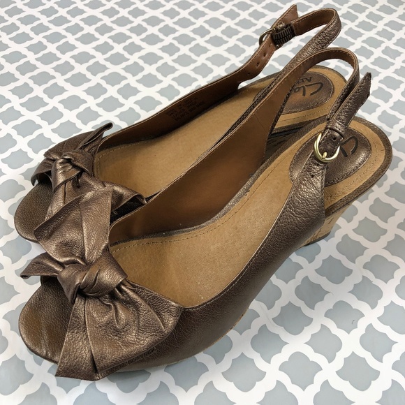 Clarks Wedges Slingback Open Toe Cork Bow Detail - Picture 1 of 5